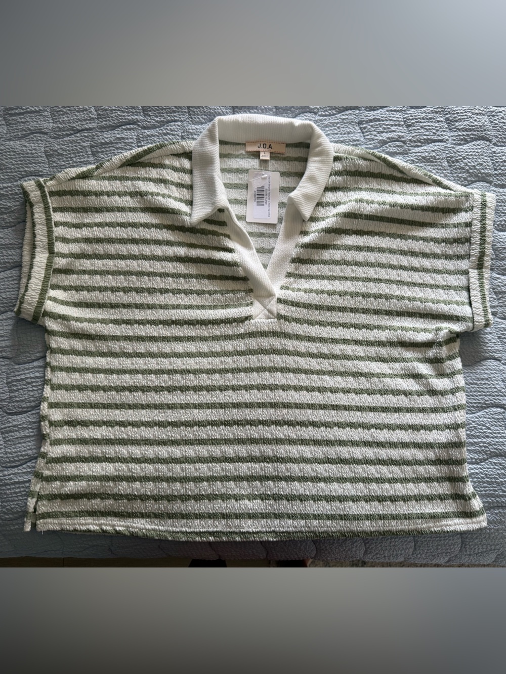 J.O.A. Olive and White Striped Polo Knit Crop Top